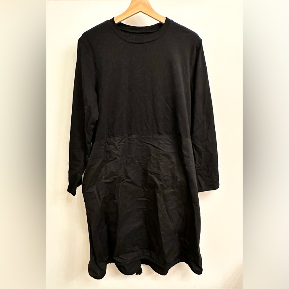 Amazon brand black dress with athletic tie at the bottom